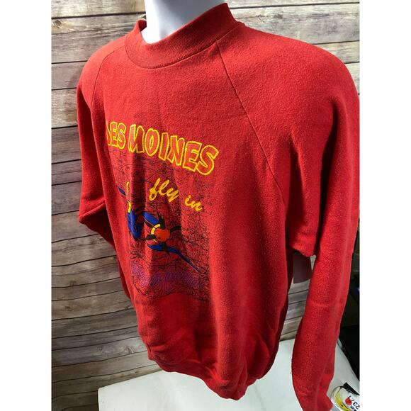 VTG Des Moines Airplane Sweatshirt Men's XL Red Made in USA Crew Pullover 24x28 - Picture 6 of 11